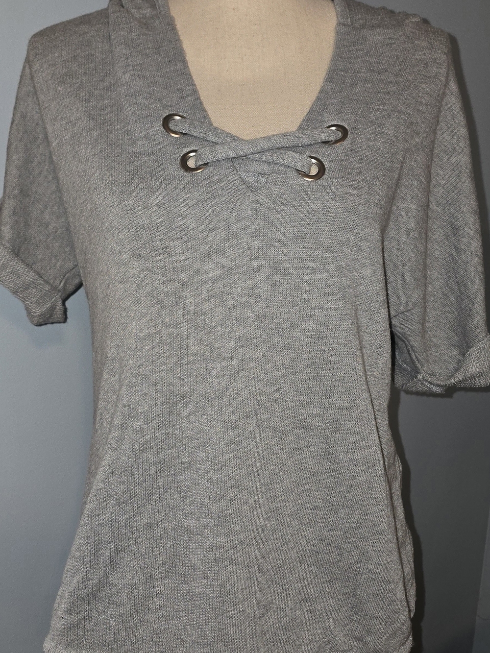 Michael Kors Gray Lace-Up Short Sleeve Knit Top